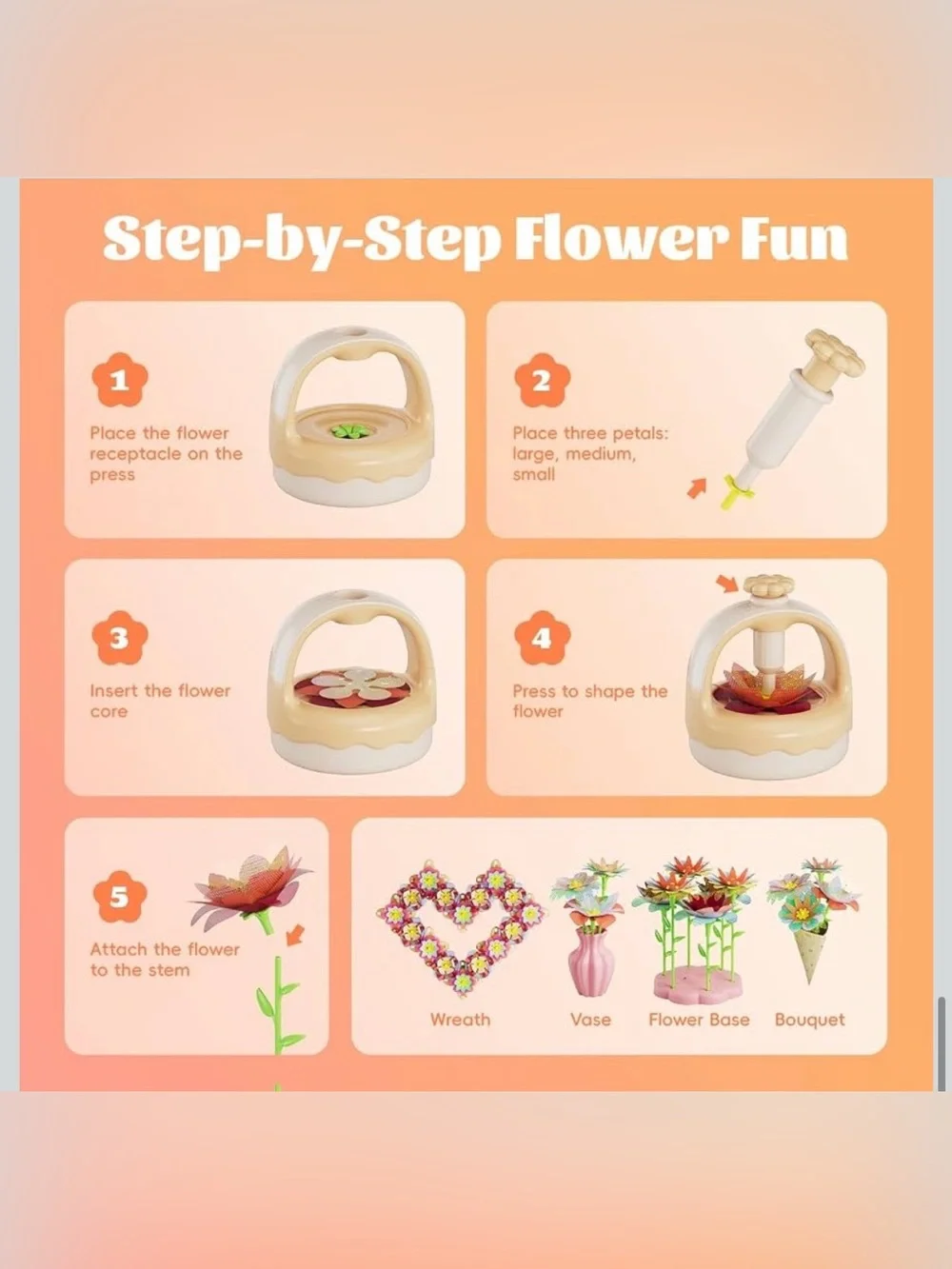 Fabric Flower Bouquet Craft Kit, DIY Arts & Crafts Toy for Kids, Creative Flower